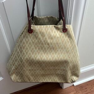 Valentino Beige Patterned Tote Bag with Brown Handles and base